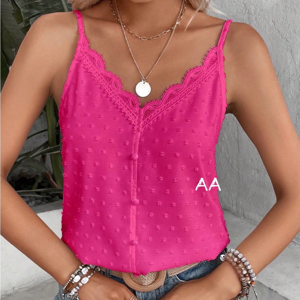 Classic Elegant Sheer Mesh Lace V Neck Cami Tank Top Blouse Shirt - Picture 2 of 10